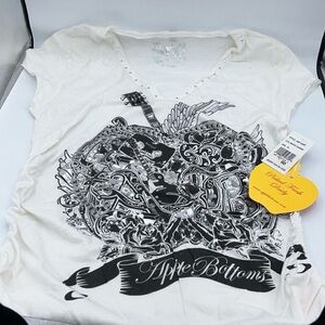 NWT Vintage Y2K Apple Bottoms Bling Bejeweled Guitar & Cassette Baby Doll Tee XL